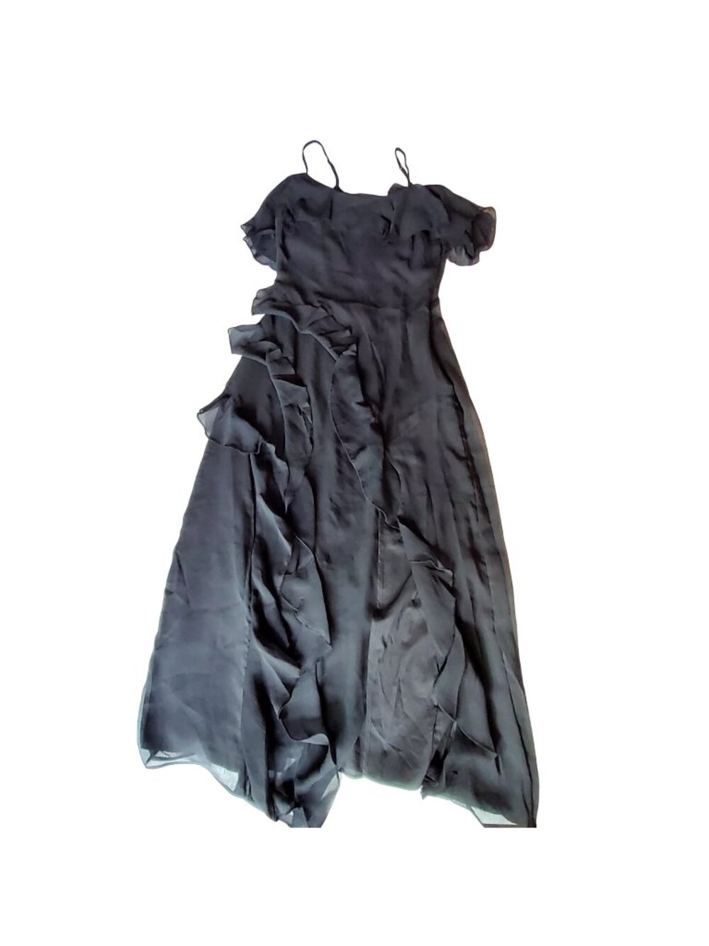 Wild Fable Black Ruffle Maxi Dress XS Polyester Off ShoulderRuffled detailing
